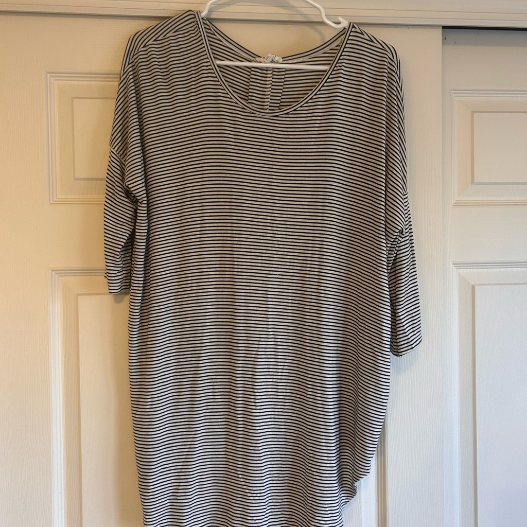 Anthropologie Black And White Striped Short Sleeve, Oversized Top Xs